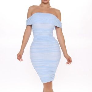 Blue Ruched Midi Dress